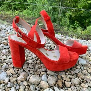 Boden red orange suede velvet block heel platforms Size 37